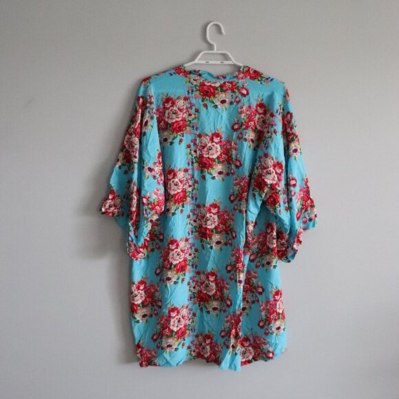 Floral Women's Sz L/XL Open Front Mid Sleeve Cover Up Wrap Kimono Robe - Picture 2 of 10